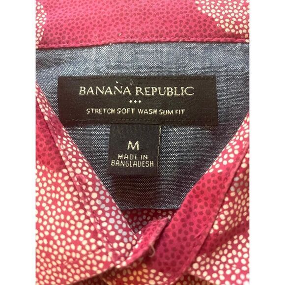Banana Republic Hawaiian Shirt Mens Medium Red Tropical Floral Stretch Slim Fit - Picture 2 of 7